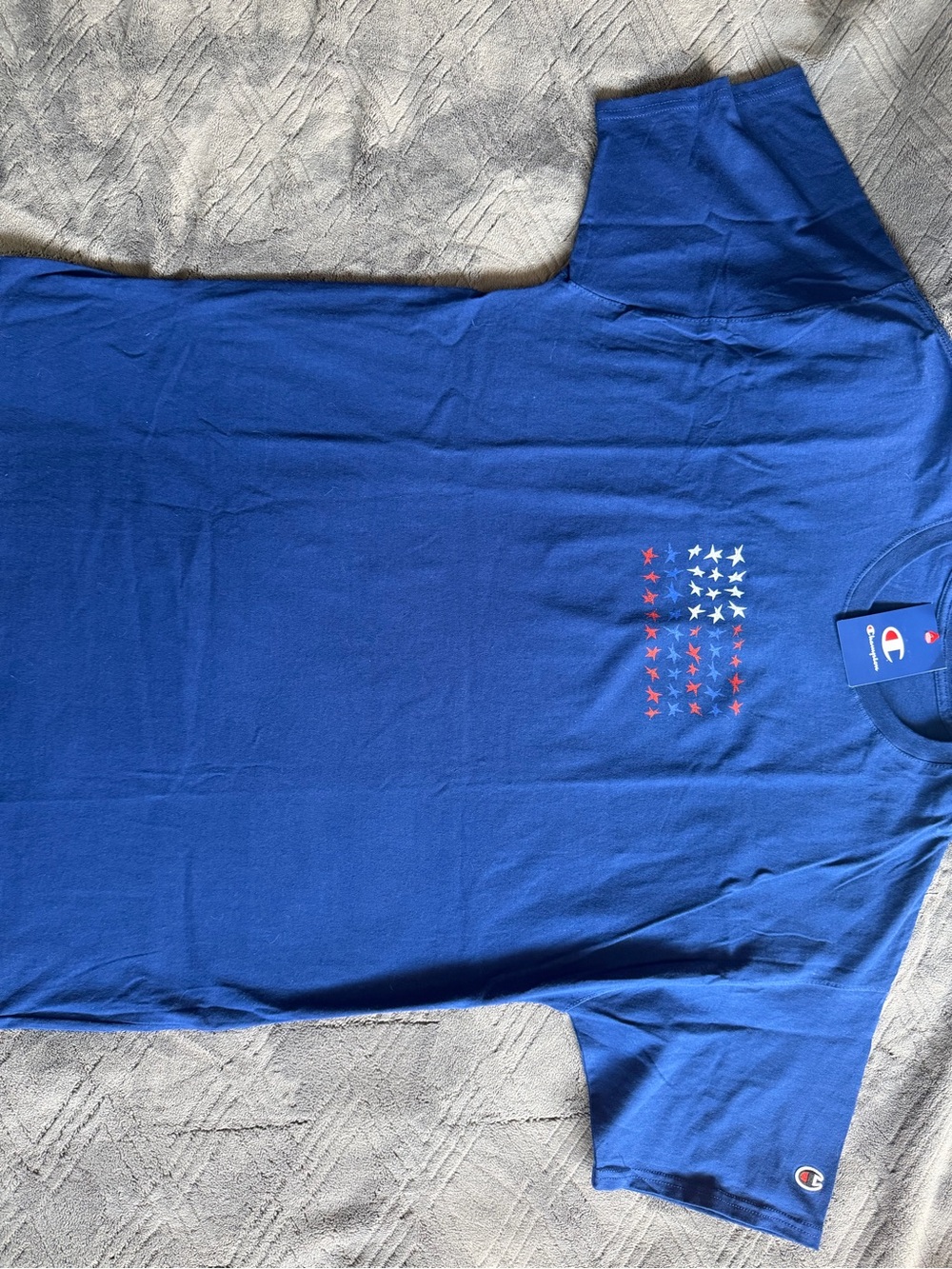 Champion Blue Short-Sleeve Tee with Red & White Star Graphic